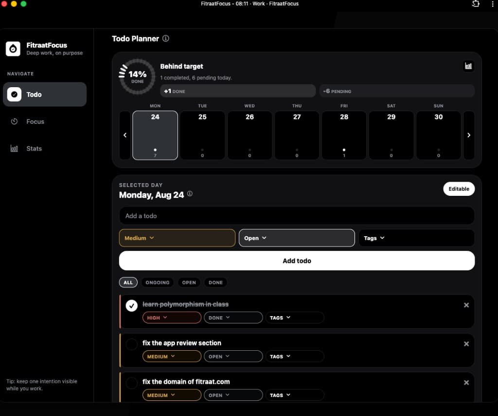 Fitraat Focus - Deep Work System screenshot 2